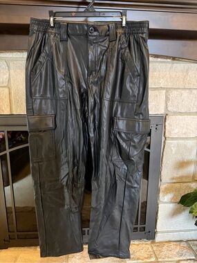 American Eagle Outfitters Black Faux Leather Cargo Pants